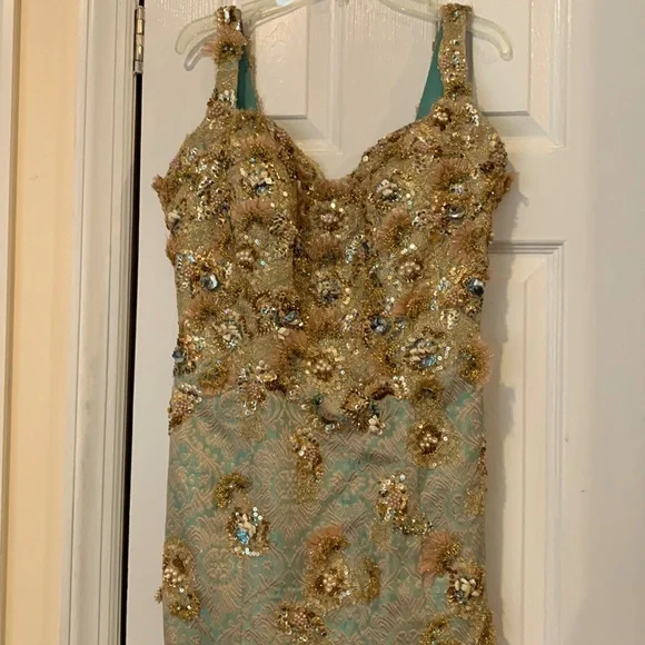 Malekan Gold Turquoise Sequins Dress Size 8 Brides Mom | Color: Blue/Gold | Size: 8 | Afsaneh26'S Closet